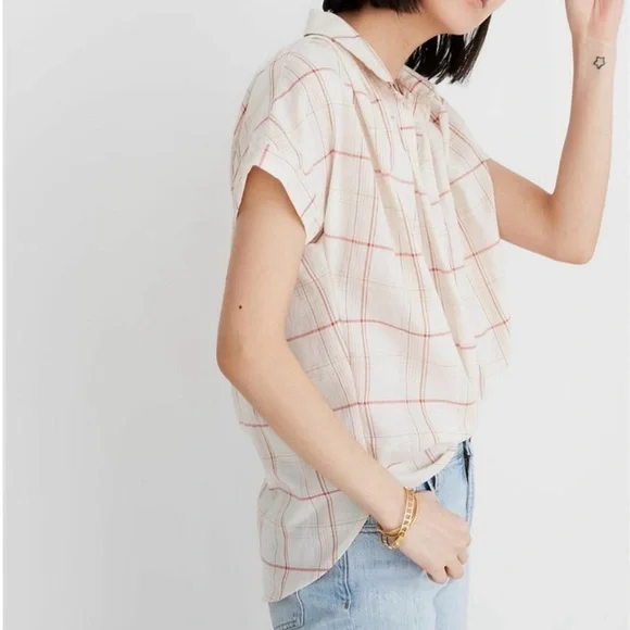 Madewell Central Shirt Popover in Fine Plaid red, pink, sherbet, green L - Picture 2 of 7